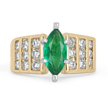 1.03tcw 14K Colombian Emerald Marquise Diamond Cocktail Ring