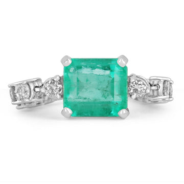 4.43tcw 14K Colombian Emerald Cut & Diamond Shank White Gold Engagement Ring