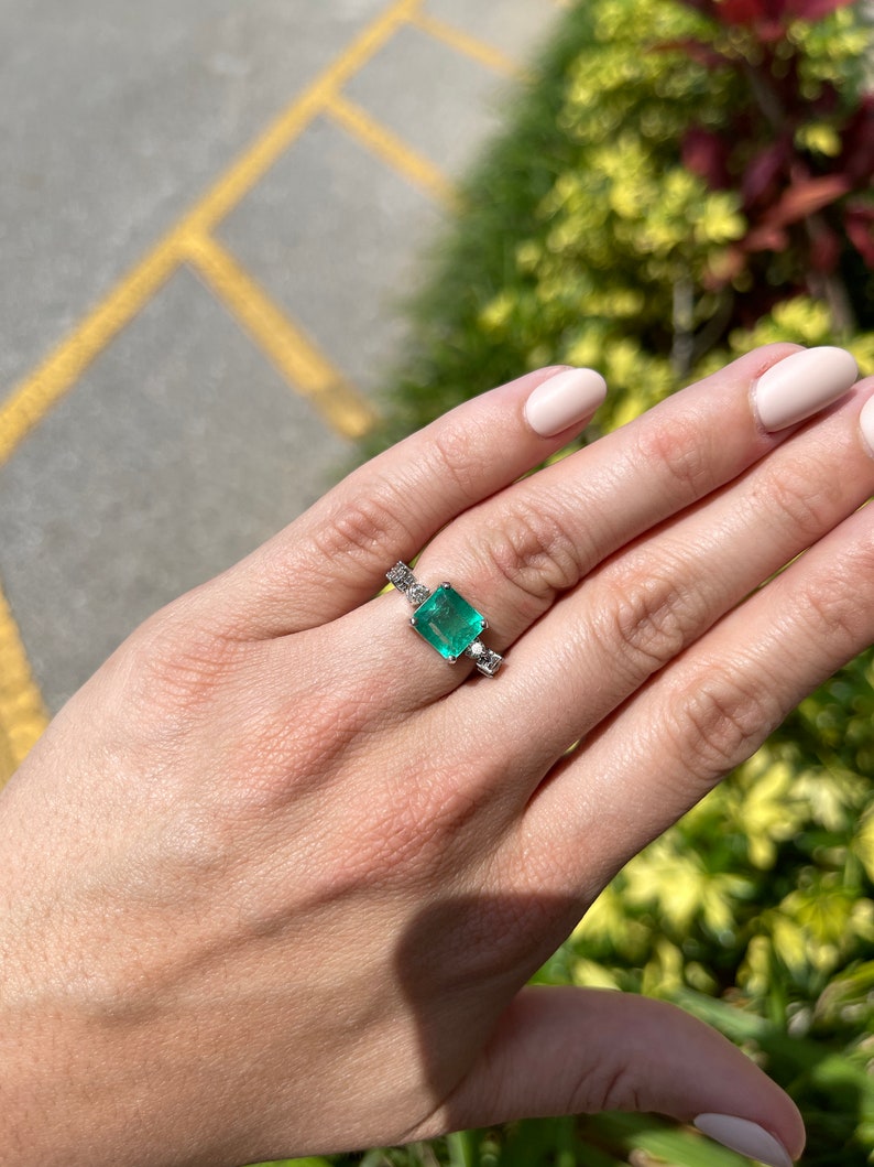  Colombian Emerald  White Gold Engagement Ring