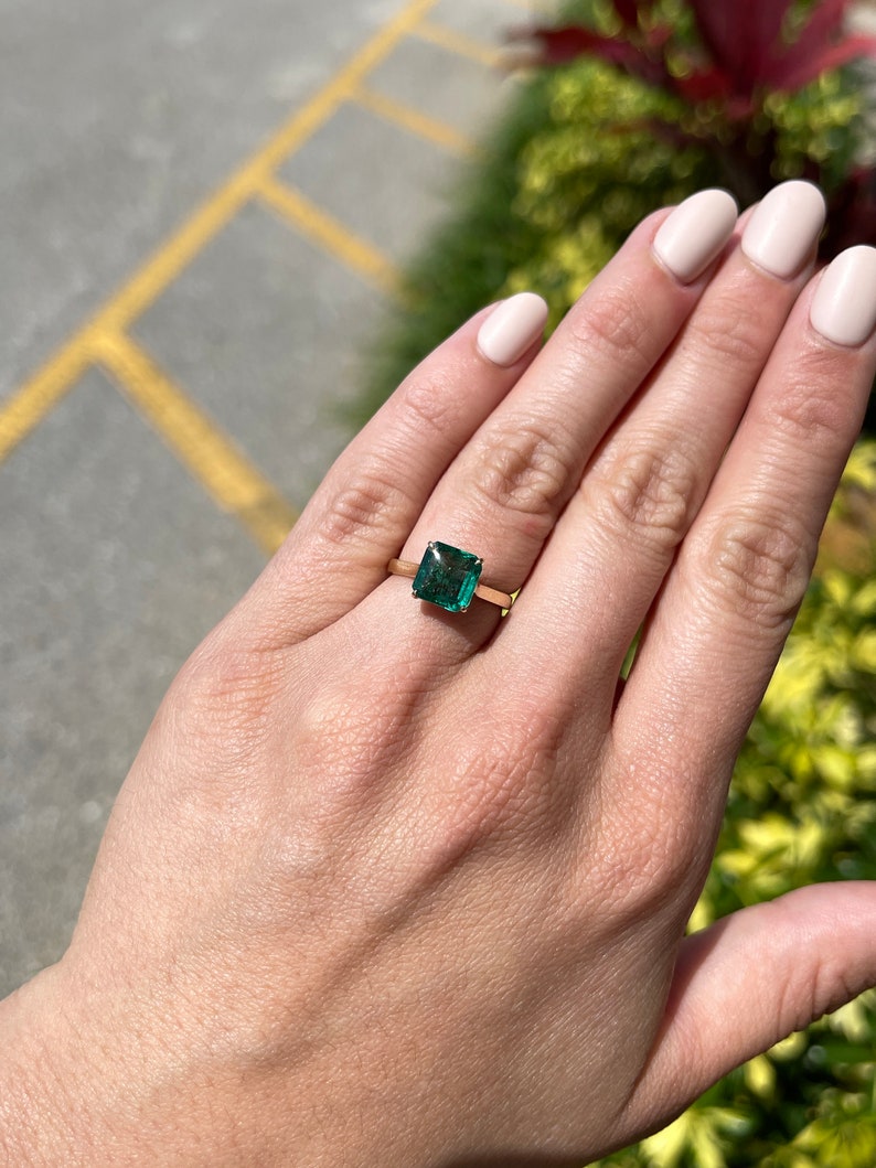  Emerald Asscher Cut Solitaire Gold  Ring