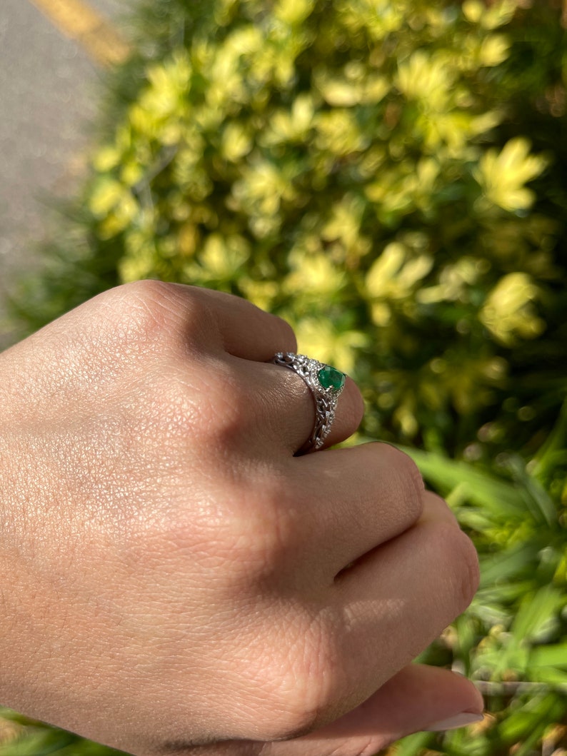 14K Colombian Emerald Pear Cut Halo Engagement Ring