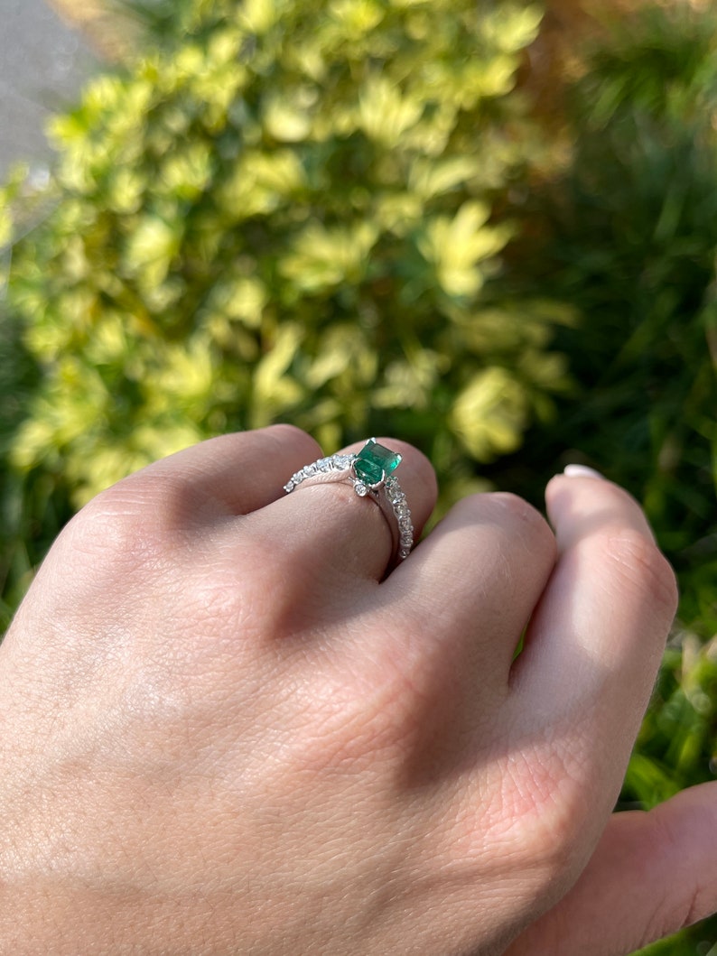 1.90tcw 14K Natural Emerald & Diamond White Gold Engagement Ring - JR Colombian Emeralds