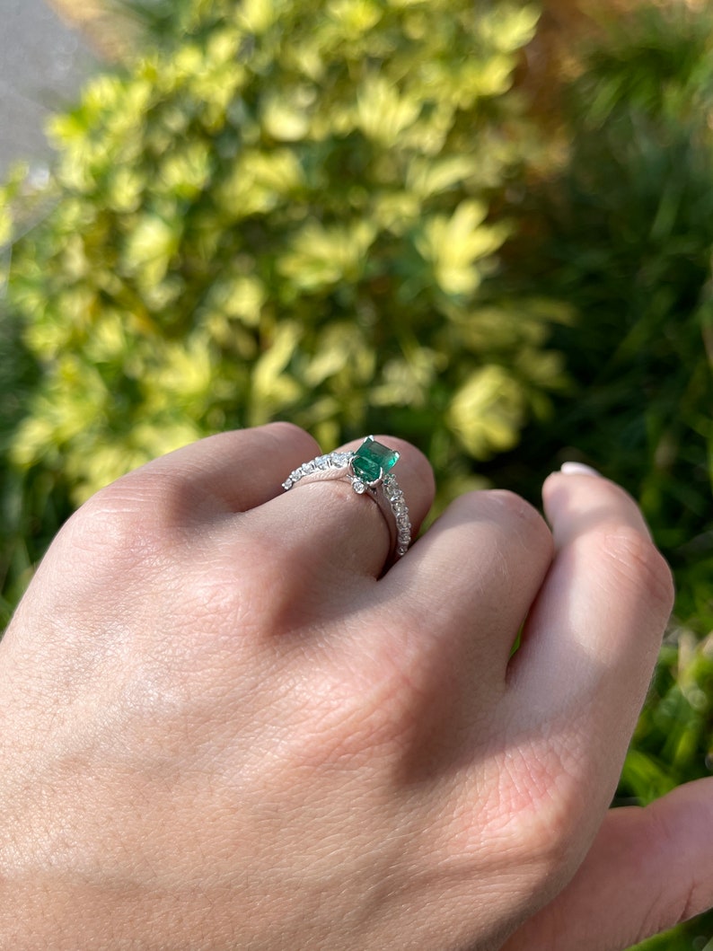 1.90tcw 14K Natural Emerald & Diamond White Gold Engagement Ring