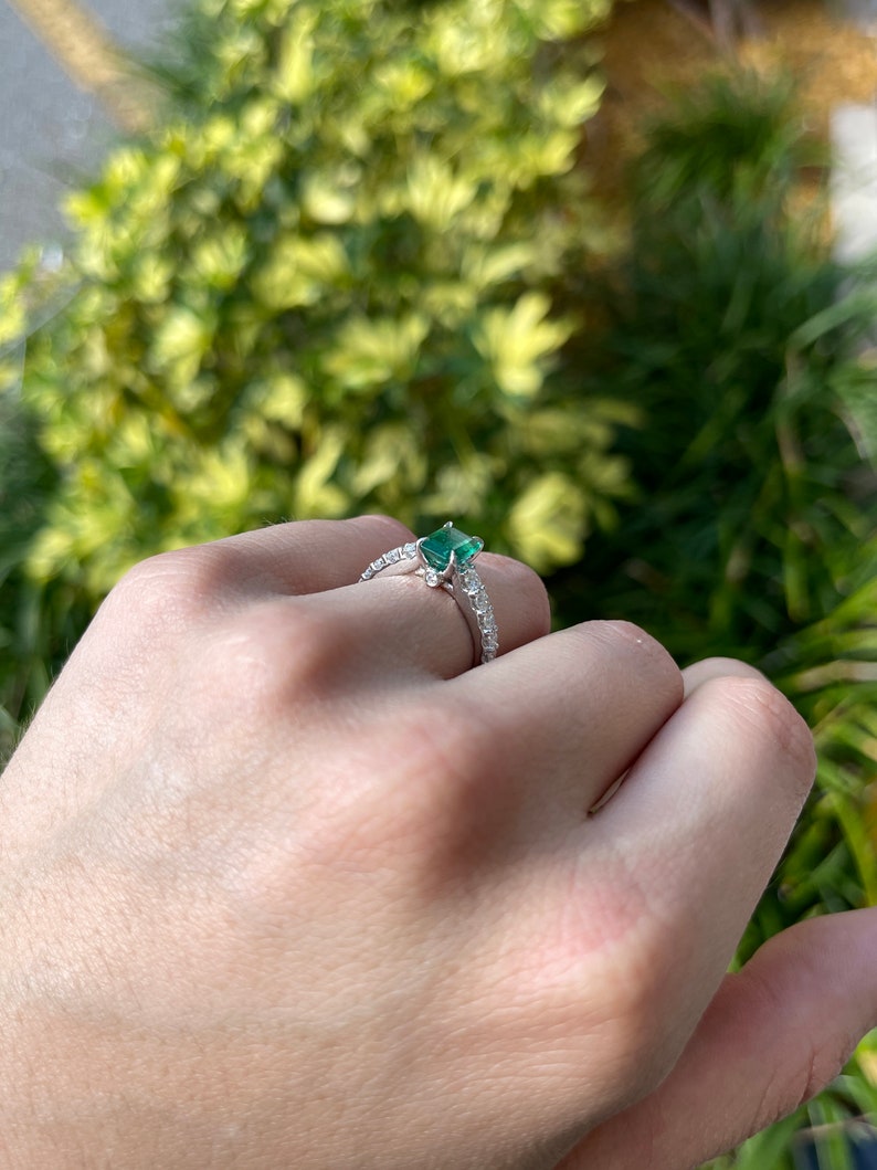 1.90tcw 14K Natural Emerald & Diamond White Gold Engagement Ring - JR Colombian Emeralds