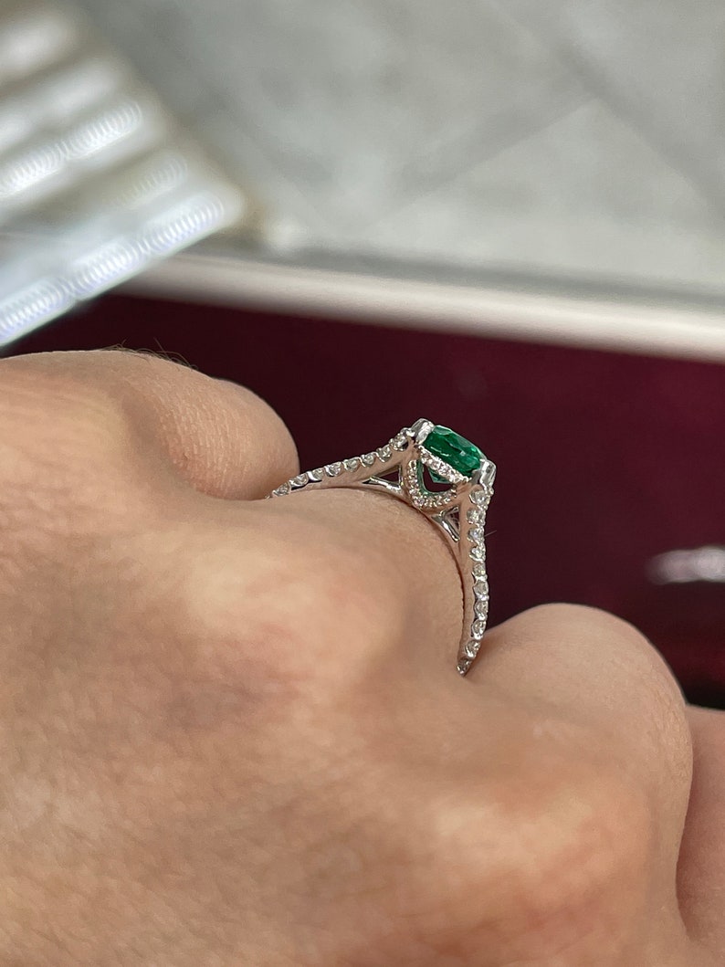 2.05tcw 14K Natural Emerald Oval & Diamond Split Shank Engagement Ring