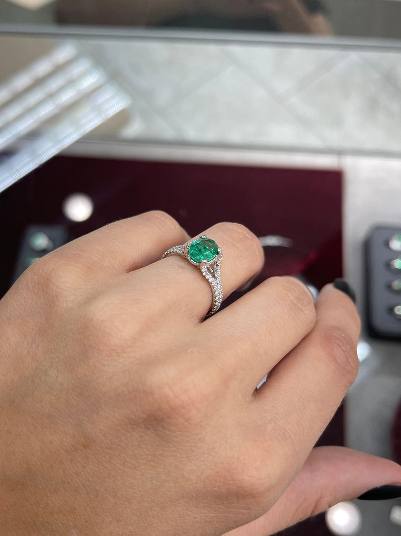 2.05tcw 14K Natural Emerald Oval & Diamond Split Shank Engagement Ring - JR Colombian Emeralds