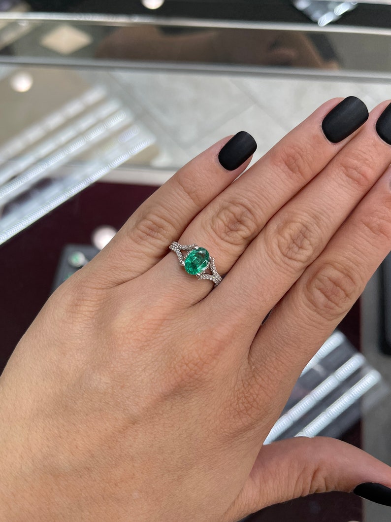 2.05tcw 14K Natural Emerald Oval & Diamond Split Shank Engagement Ring - JR Colombian Emeralds