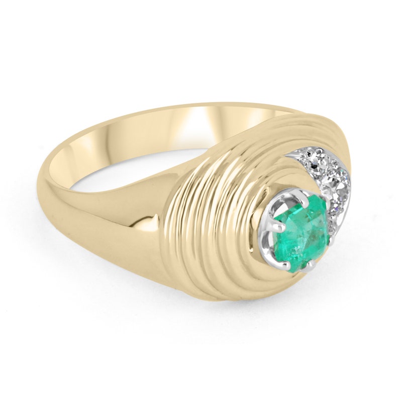 Colombian Emerald Asscher Cut Diamond Mens Ring