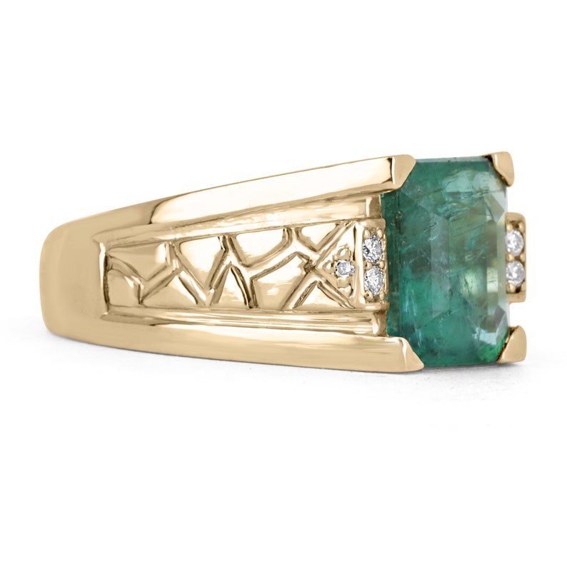 Natural Emerald and Diamond Mens Statement Ring