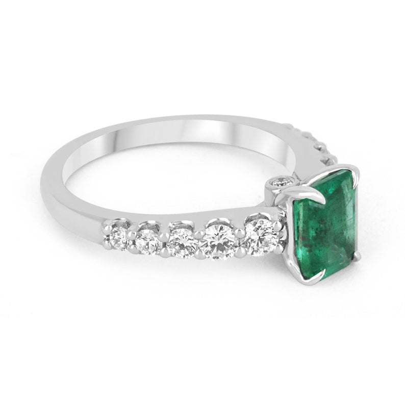 Natural Emerald & Diamond White Gold Engagement Ring