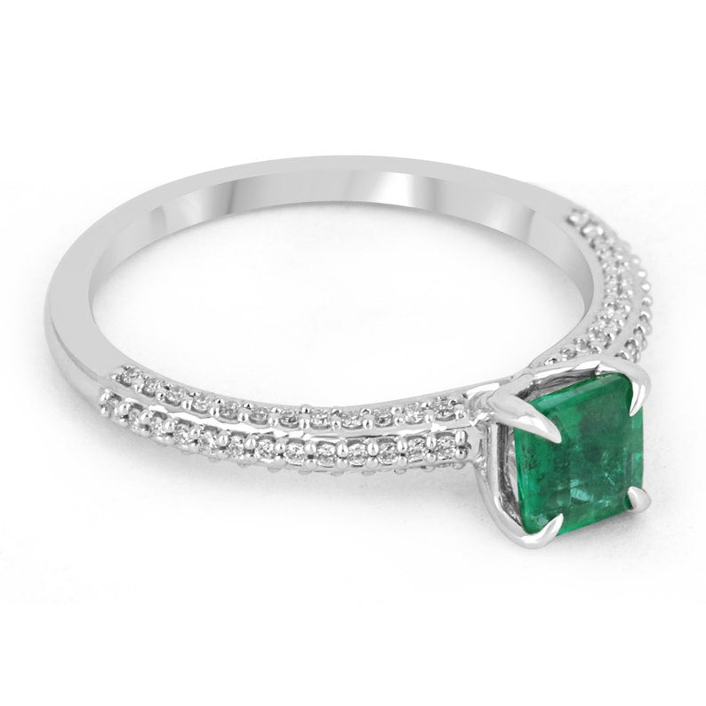 Natural Emerald & Diamond Asscher Cut Engagement Ring