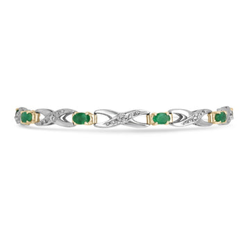 1.09tcw 14K Colombian Emerald Oval Cut Diamond Tennis Bracelet