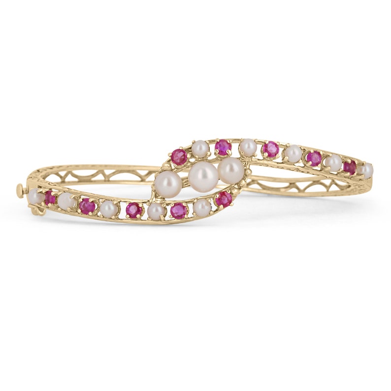 2.25cts 14K Natural Ruby Round Cut Yellow Gold Bangle Bracelet DIAMOND AND RUBY BAND