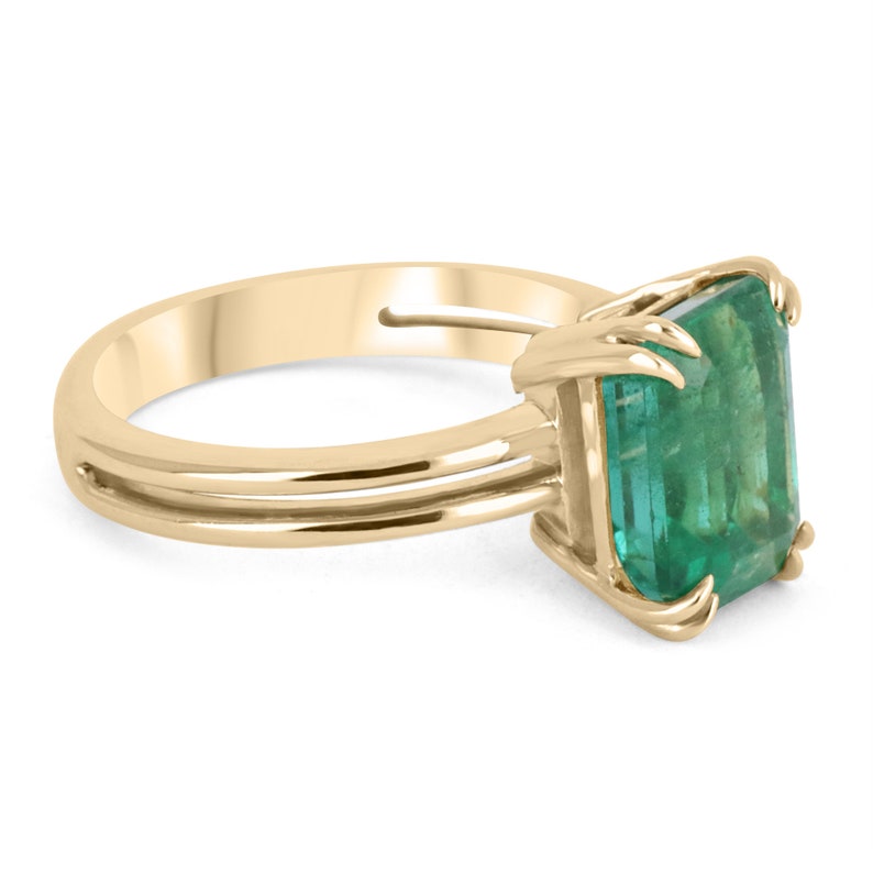 Natural Emerald Cut 4-Prong Solitaire Yellow Gold Ring