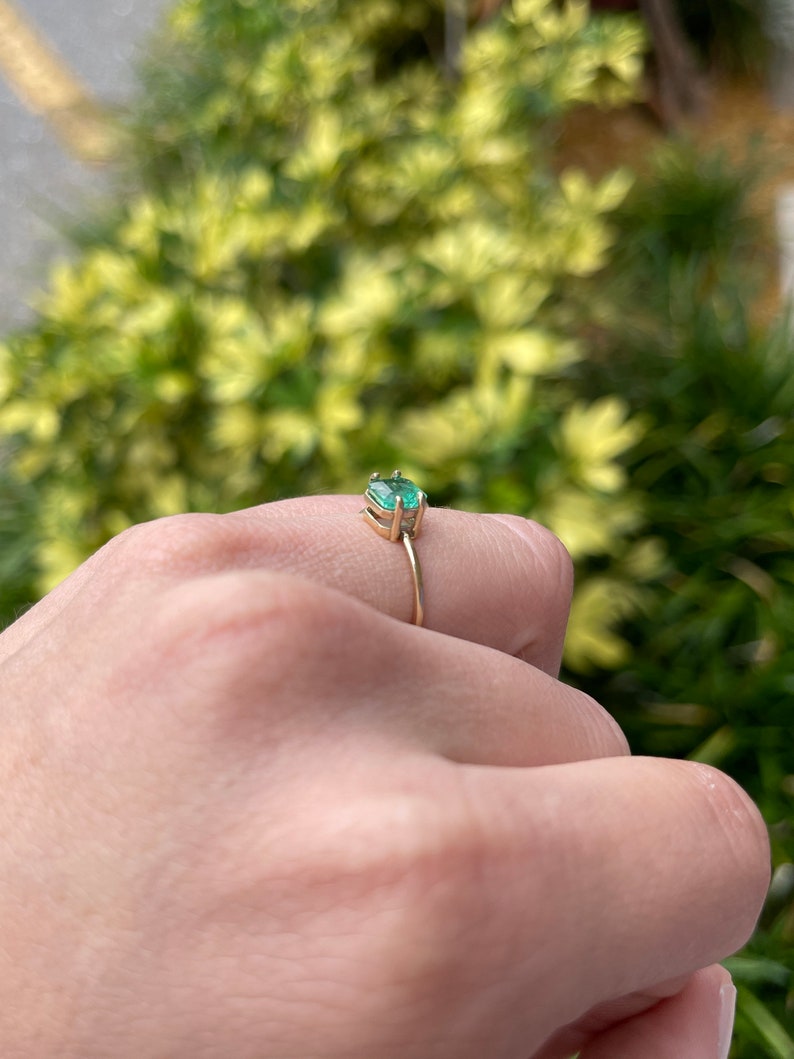 1.0ct 14K 4 Prong Emerald-Asscher Cut Petite Solitaire Ring