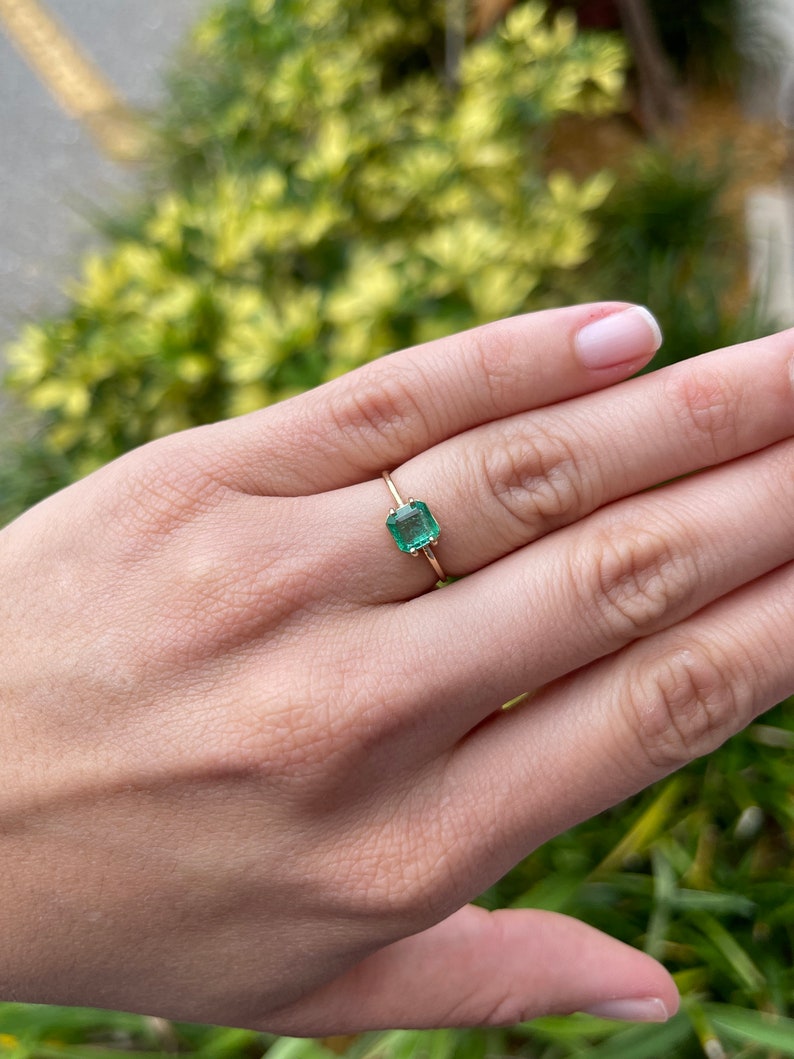 1.0ct 14K 4 Prong Emerald-Asscher Cut Petite Solitaire Ring - JR Colombian Emeralds