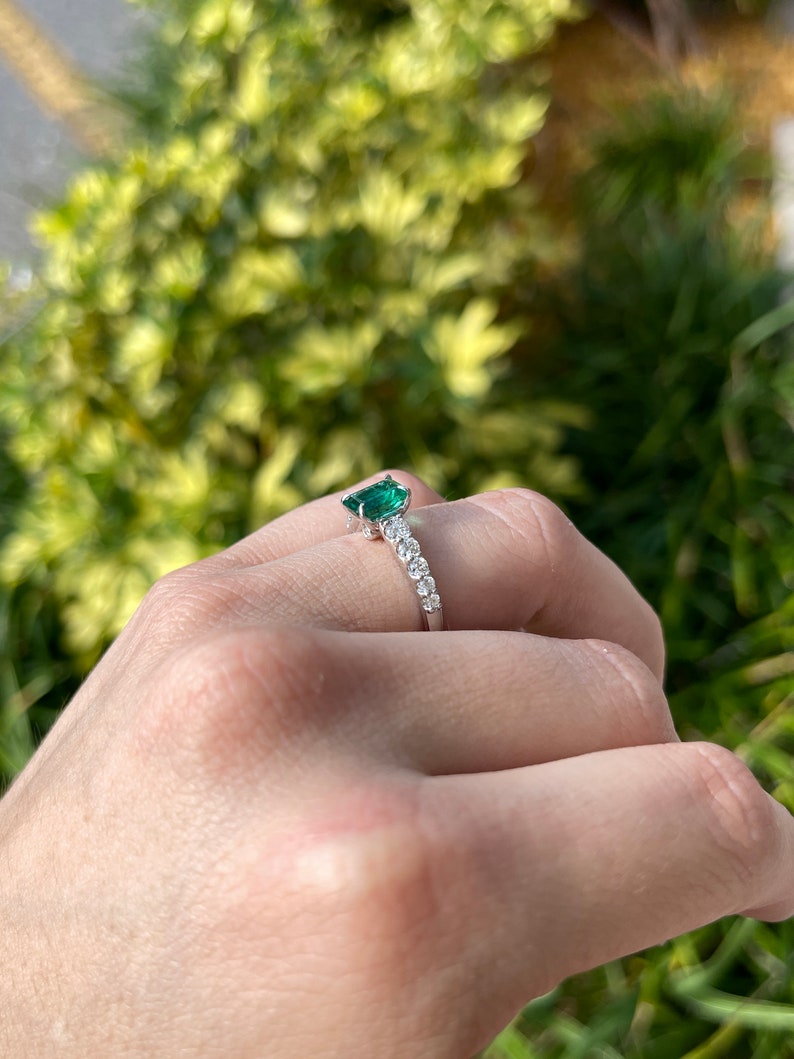 1.90tcw 14K Natural Emerald & Diamond White Gold Engagement Ring - JR Colombian Emeralds