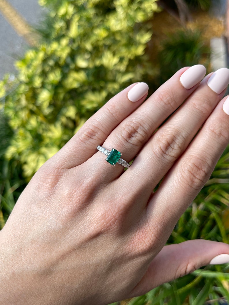 1.90tcw 14K Natural Emerald & Diamond White Gold Engagement Ring - JR Colombian Emeralds