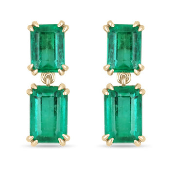 AAA+ 8.93tcw 18K TOP INVESTMENT Intensive Vivid Green Colombian Emerald Yellow Gold Dangle Earrings