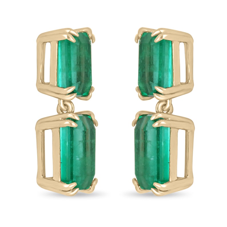 8.93tcw 18K AAA+ TOP quality Colombian Emerald Yellow Gold Dangle Earrings