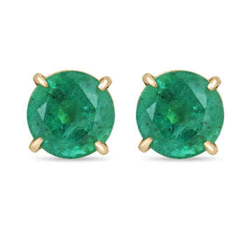 2.0tcw 14K Natural Emerald Round Shape Rich Dark Green Four Prong Earrings