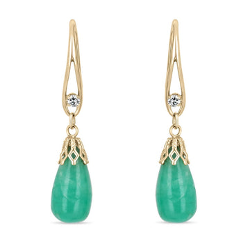 22.20tcw 14K Colombian Emerald Biolette Cabochon & Diamond Accent French Hook Earrings