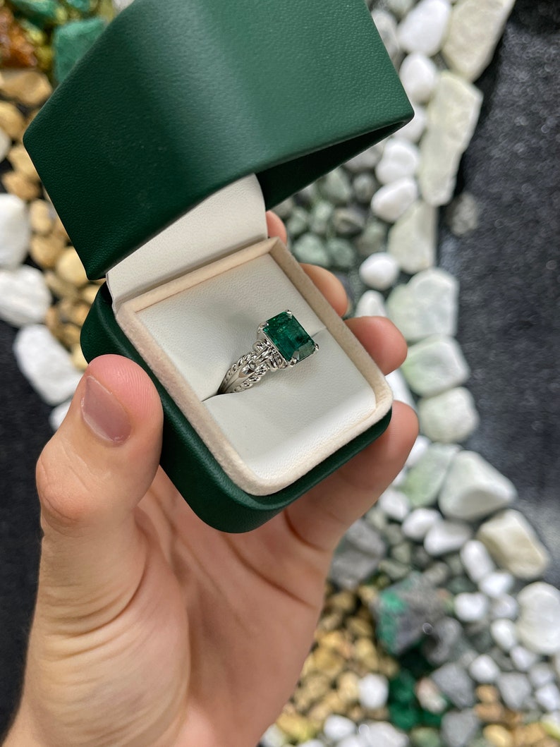 Natural Emerald Cut Solitaire Vintage Style Ring