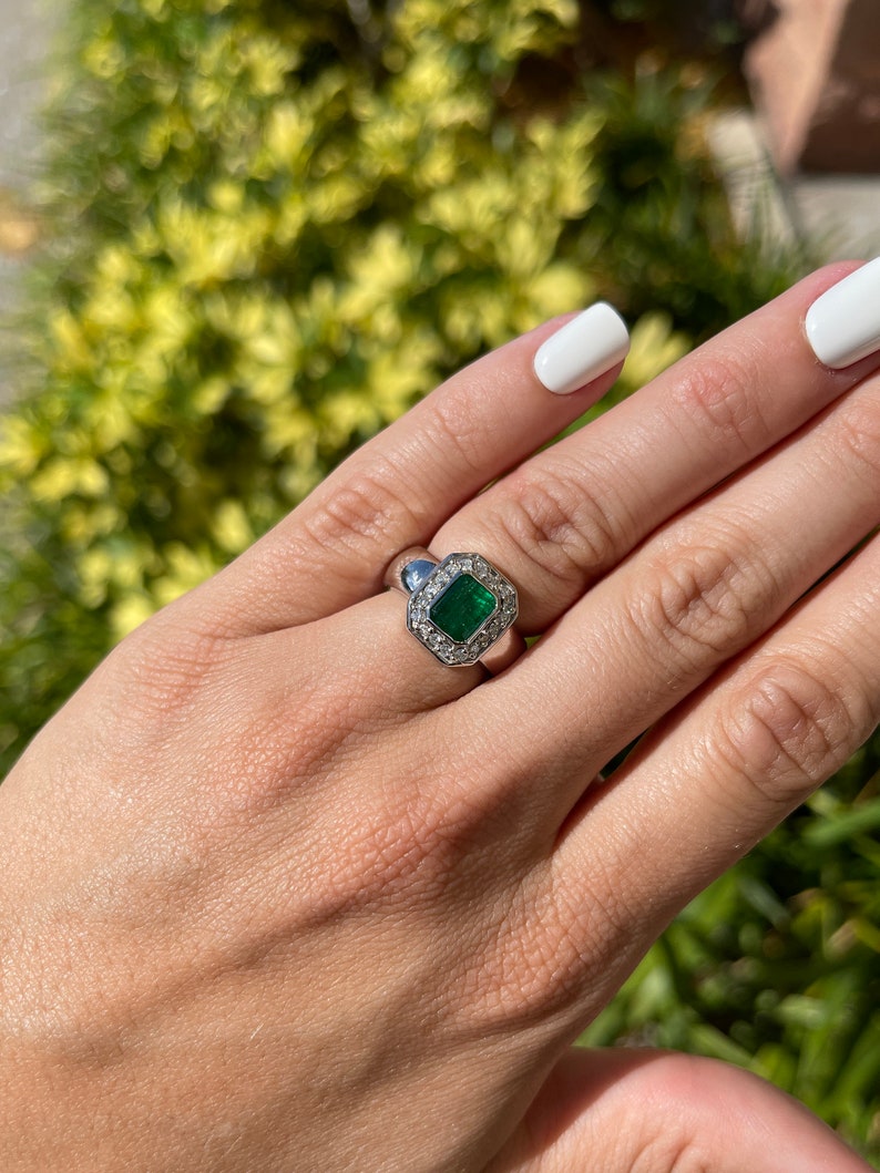 2.33tcw 14K Natural Emerald Cut Diamond Halo Engagement Ring