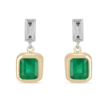 2.30tcw 14K Emerald and Diamond Asscher Cut Dangle Earrings
