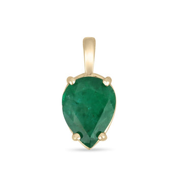 1.54cts 18K Natural Emerald Inverted Pear Cut Gold Solitaire 4 Prong May Birthstone Pendant Jewelry