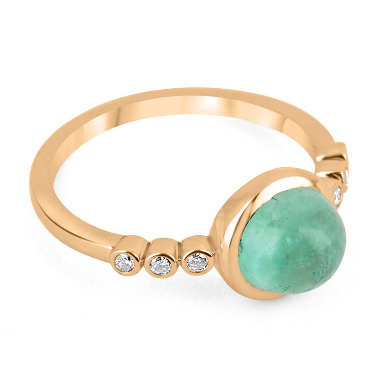 Emerald Cabochon Round & Diamond Accent Bezel Multi Gemstone Rose Gold Ring