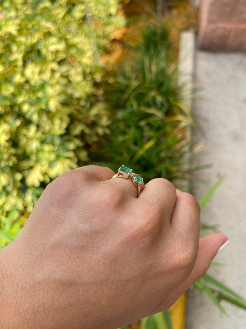 2.69tcw 14K Natural Green Emerald Toi Et Moi Cut & Oval Cut Cuff Ring - JR Colombian Emeralds