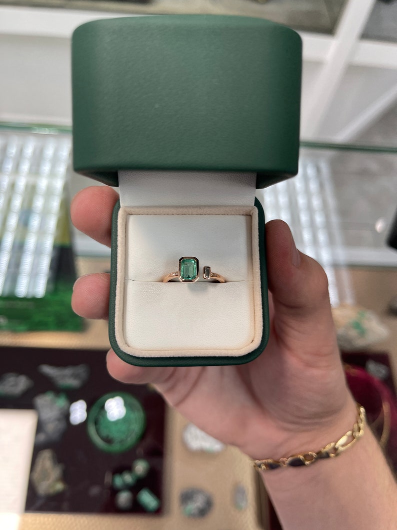 Emerald and Baguette Diamond 2 Stone Cuff Ring