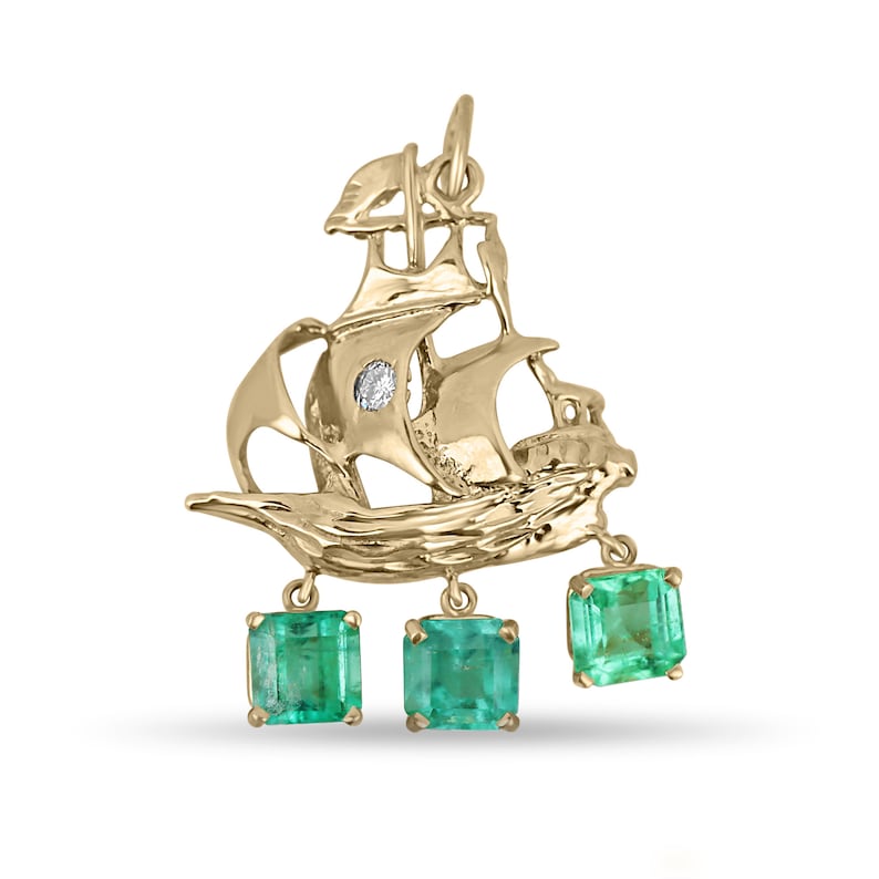 Diamond Pirate Sailor Gold Boat Pendant Necklaces