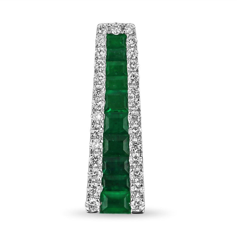 Natural Baguette Channel Set Emerald Brilliant Round Diamond Gold Pendant