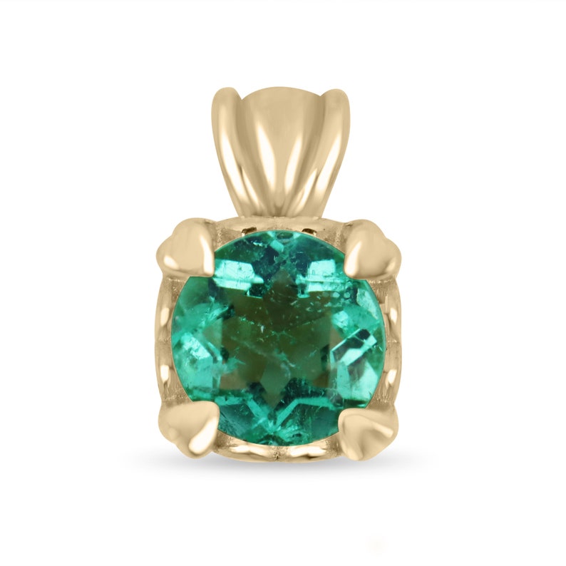 Heart Accent Genuine Emerald Round Cut Solitaire Gold Pendant