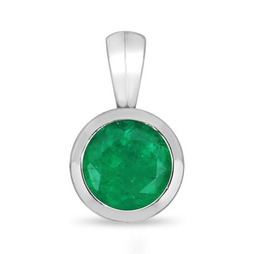 Emerald Round Cut Solitaire Bezel Set Pendant Necklace