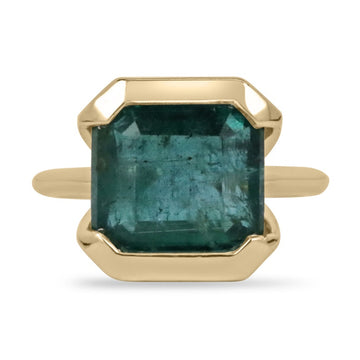 Natural Emerald-Asscher Cut Solitaire Gold Ring
