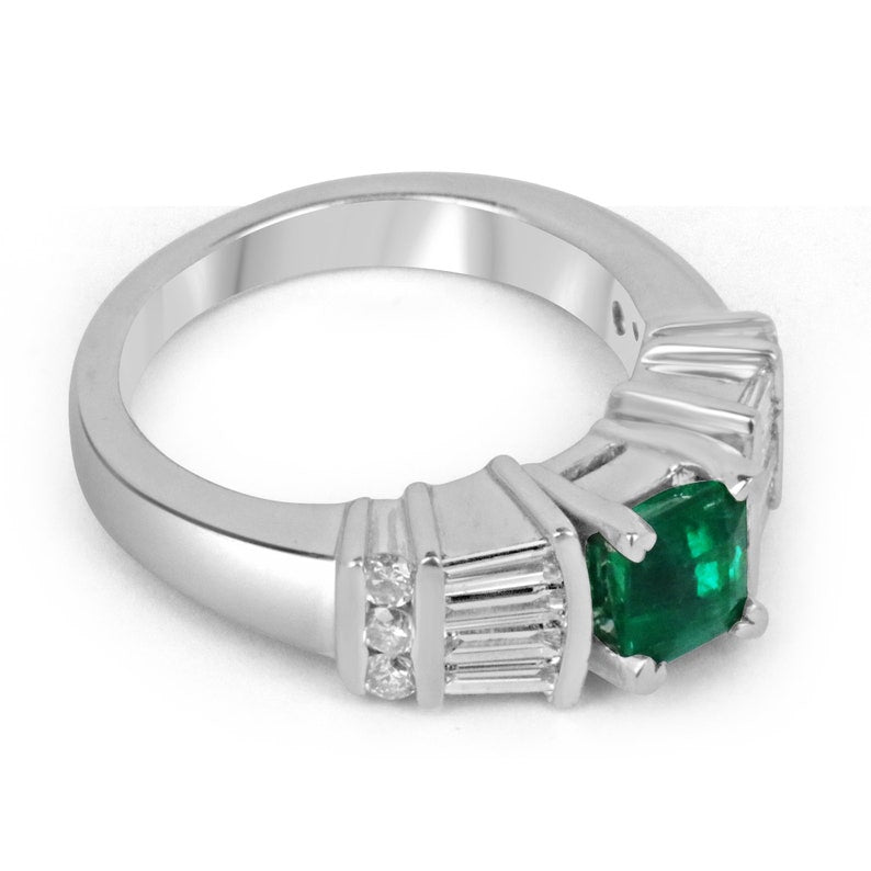 Vivid Dark Green Emerald Platinum Ring