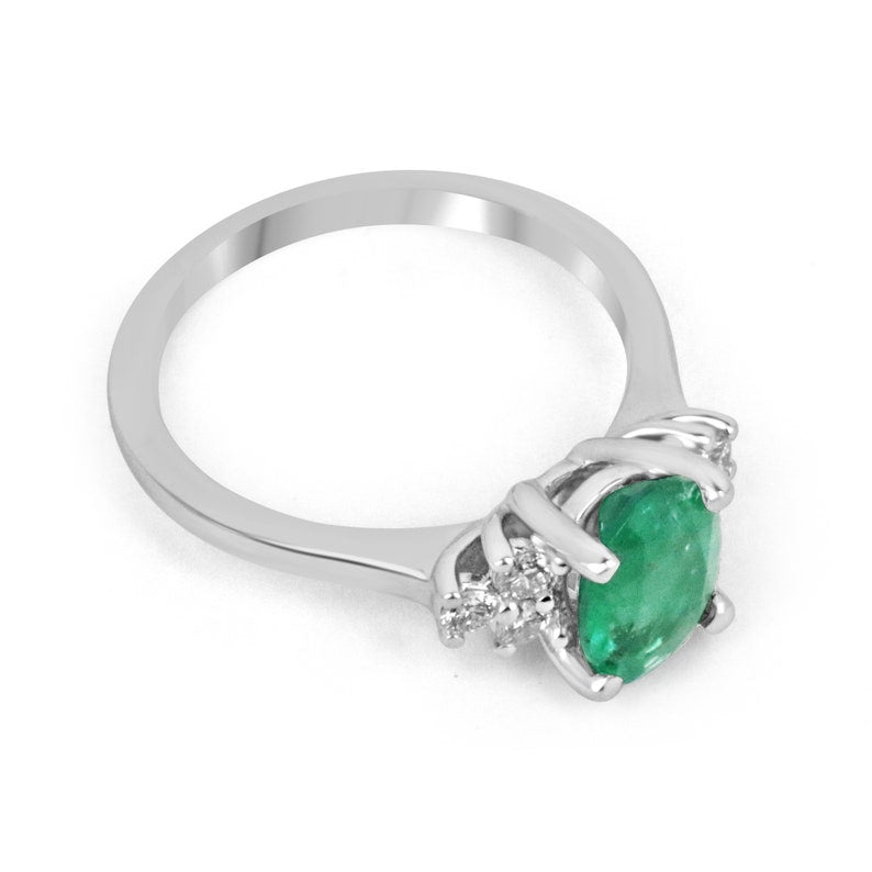 7 Stone Medium Dark Green Emerald Right Hand White Gold Engagement Ring