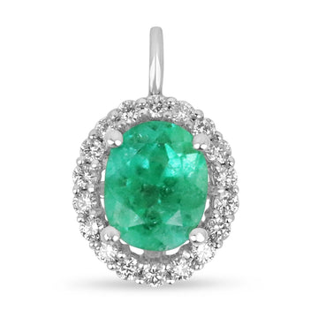 Emerald-Oval Cut & Diamond Halo Gold Pendant Necklace