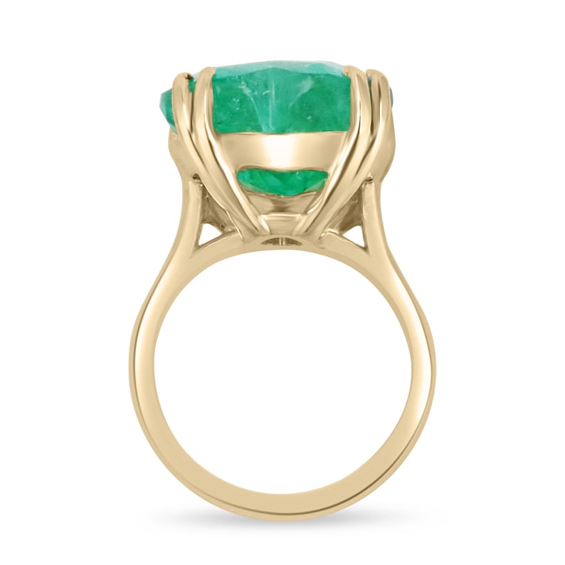 Vivid Sea Bluish Yellowish Green Emerald Ring