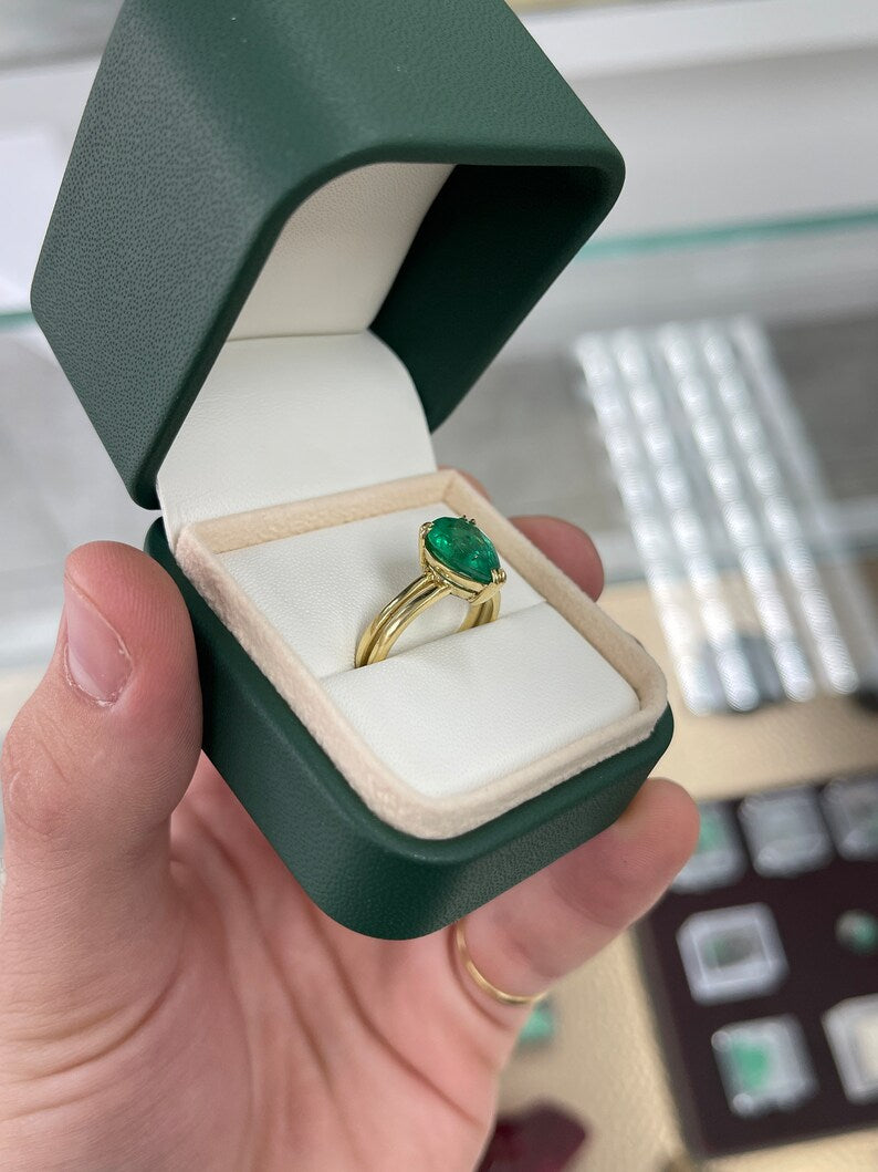 Medium Dark Yellowish Green Emerald Ring