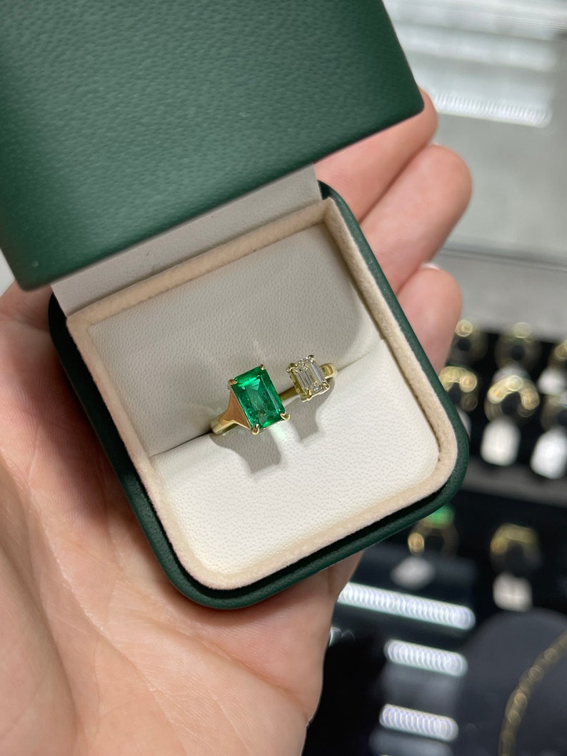 2.06tcw 18K AAA Top Grade Emerald & Diamond Toi Et Moi Two Stone Engagement Ring - JR Colombian Emeralds