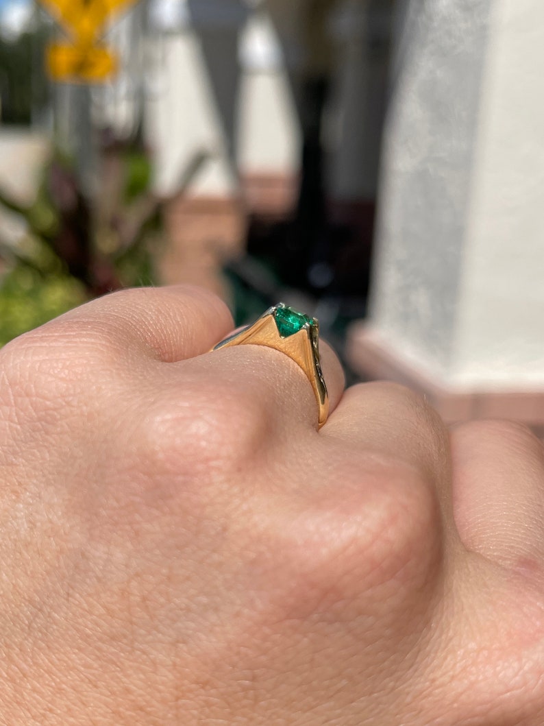 1.47tcw 18K AAA+ Colombian Emerald-Asscher & Princess Cut Diamond Engagement Ring