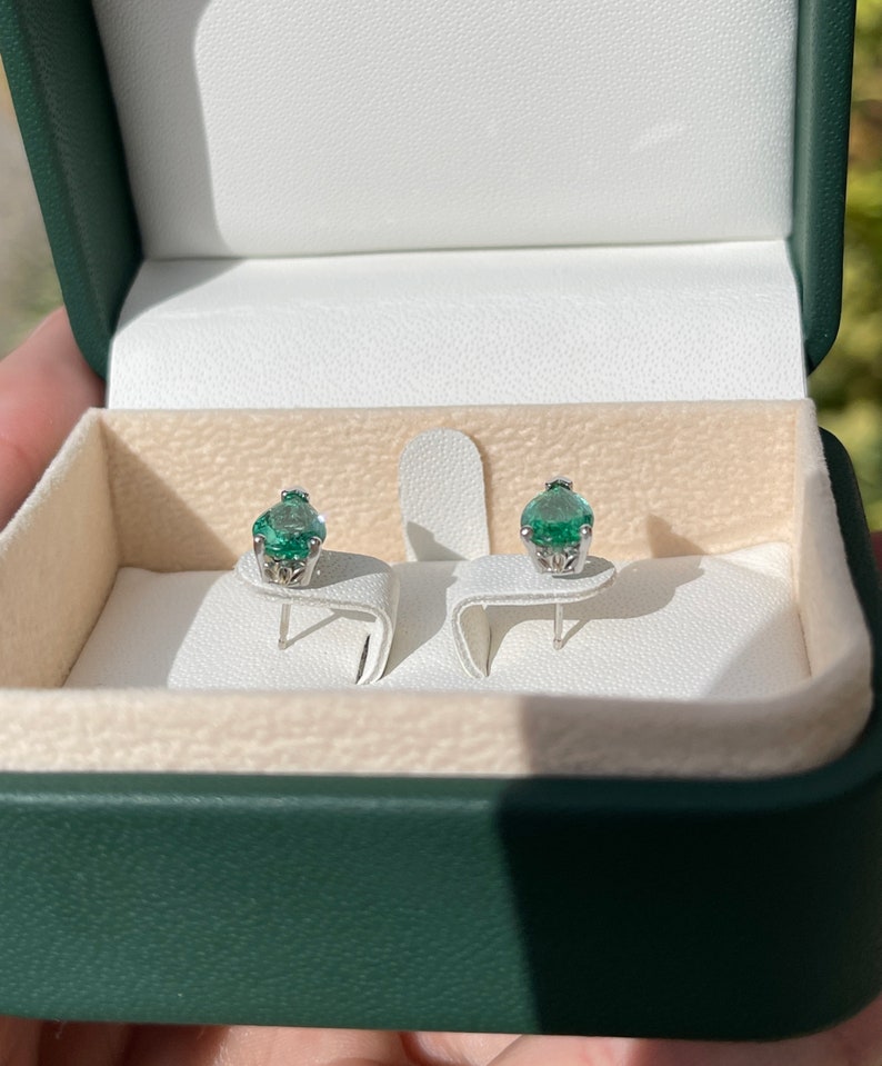 2.10tcw 14K Emerald 3 Prong Classic Traditional Teardrop Solitaire Stud Earrings - JR Colombian Emeralds