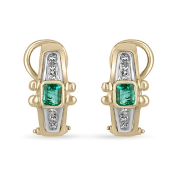 Emerald & Diamond Leverback Solid Yellow Gold Earrings