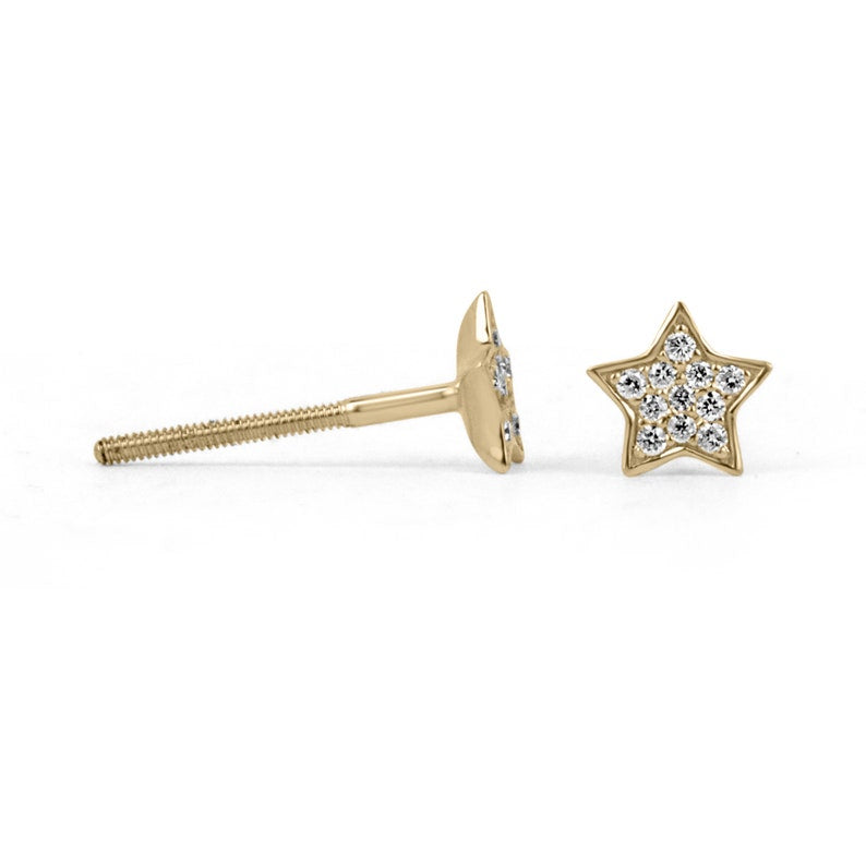 Solid Gold Star Diamond Studs Earrings