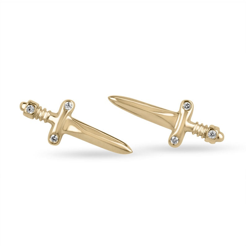 Real Diamond Gold Trendy Dagger Tattoo Stud Earrings Gift