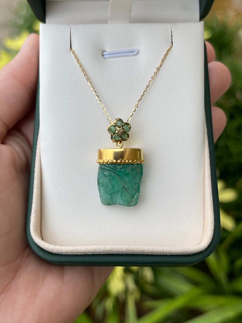 Hand Carved Emerald Pendant